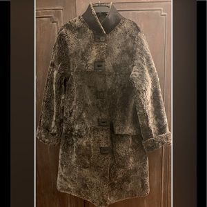 Leather and Shearling 3/4 length coat - Brown